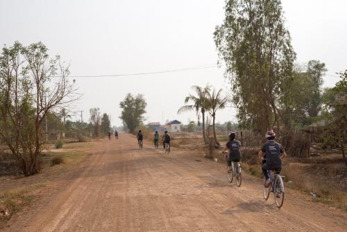 Volunteers cycling in Cambodia